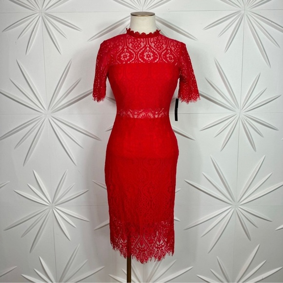 Lulus Red Lace Short Sleeve Mini Dress - Picture 6 of 14